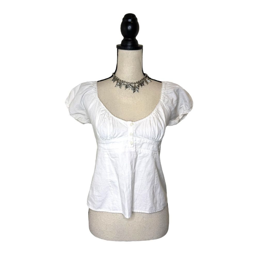 Brandi Melville Blair White Cotton Puff Sleeve Babydoll Top Size Small